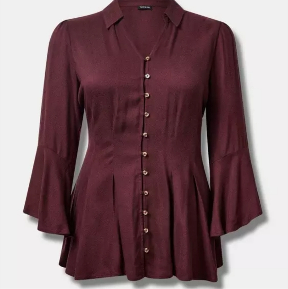 Torrid Burgundy Boho Tunic  Lace-Up Back Eye Hook Popover Cottagecore Size 3